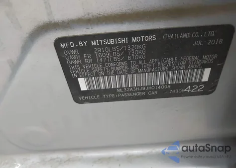 2018 Mitsubishi Mirage Es из США, поврежденный, VIN ML32A3HJ9JH014098